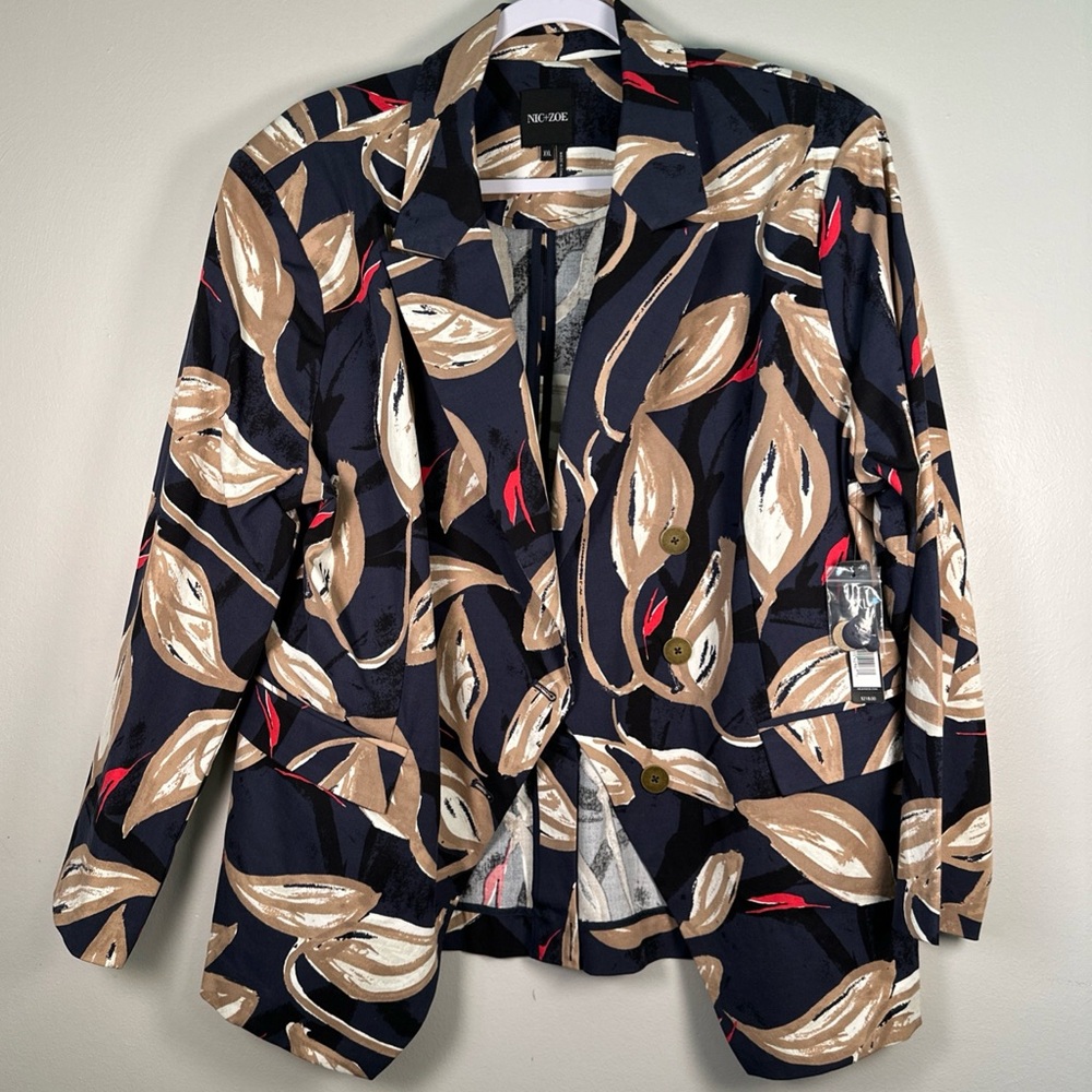 NIC+ZOE Leaf Pattern Blazer - Navy, Beige, Red